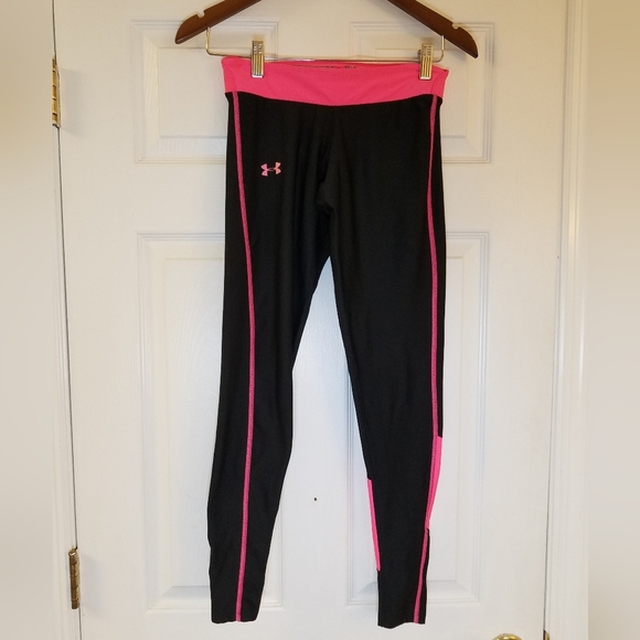 Under Armour Women's Compression Coldgear Leggings Pink Black Size Medium - Picture 1 of 12